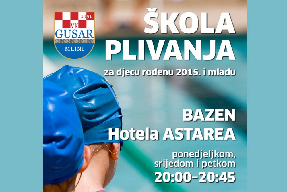 &Scaron;kola plivanja Vaterpolskog kluba Gusar na bazenu Hotela Astarea u Mlinima