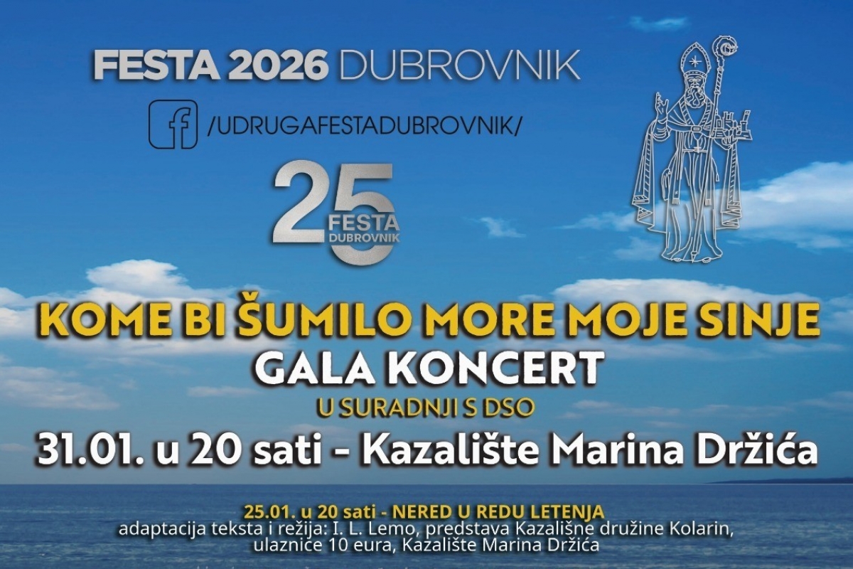 Festa Dubrovnik 2026.; Festa od klapa, gala koncert &bdquo;Kome bi &scaron;umilo more moje sinje&rdquo; i drugi programi