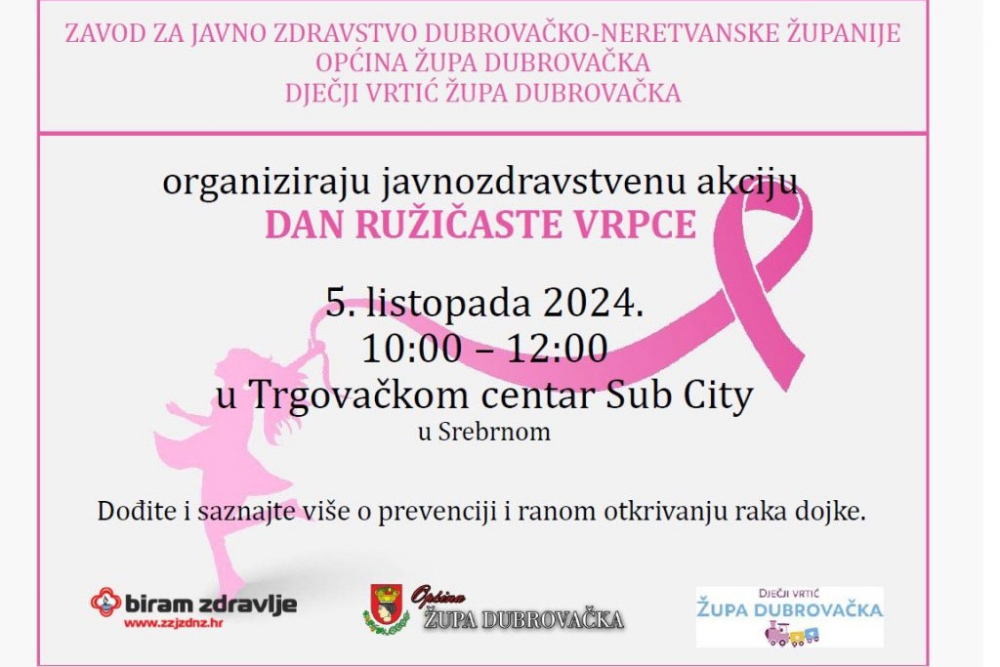 Javnozdravstvena akcija "Dan ružičaste vrpce" u subotu u u Trgovačkom centru Sub City u Srebrenom